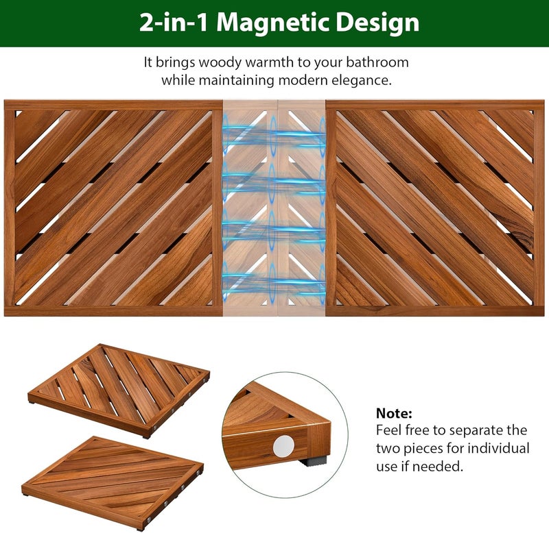 promitop Teak Wood Bath Mat for Bathroom - (33" x 16.5") Anti Slip Square Shower Mat Wooden Floor Mats for Outside Inside Shower Bathtub Luxury Spa Home or Outdoor - Image 3